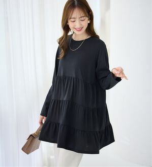 alotta（アロッタ）の「ゆったり綿混ティアードチュニック（チュニック）」｜ネイビー