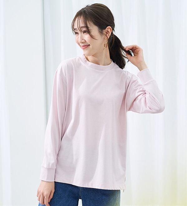 BELLUNA（ベルーナ）の「【汗ジミ対策◎】＜エアリーアイスコットン＞オーバーサイズＴシャツ【選べる袖丈】（カットソー）」｜詳細画像