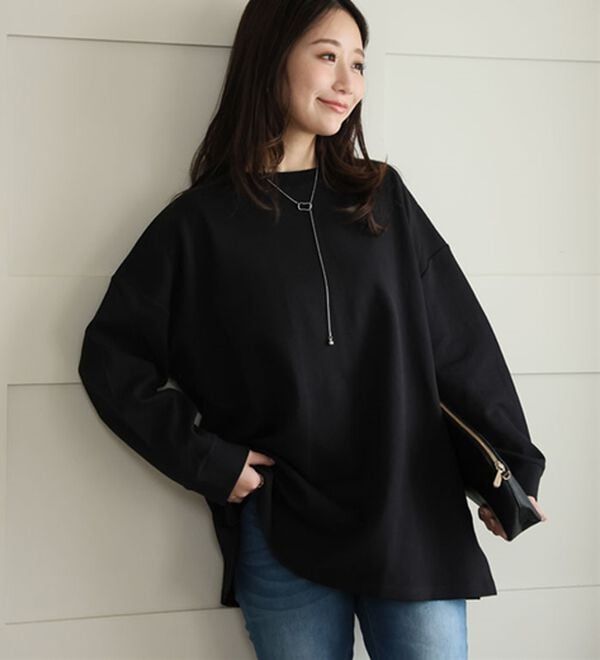 A HAPPY MARILYN（アハッピーマリリン）の「【Ｍ～８Ｌ／選べる袖丈】綿トレーナーライクビッグシルエットＴシャツ（Tシャツ）」｜詳細画像