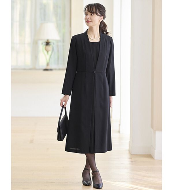 BELLUNA（ベルーナ）の「洗えるストレッチ！ロングジャケット重ね着風ワンピース（ブラックフォーマル（喪服・礼服））」｜詳細画像