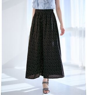 alotta（アロッタ）の「【選べる２丈】柄＆無地アソートさらさらワイドパンツ（ワイドパンツ・ガウチョ）」｜ブラックドット柄／レギュラー丈
