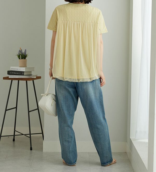 BELLUNA（ベルーナ）の「ジャカード素材チュール重ねプルオーバー（カットソー）」｜詳細画像