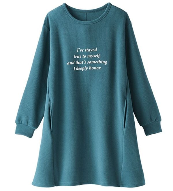 BELLUNA（ベルーナ）の「【快適Ｌａｂ．】裏起毛ジャカード素材ロゴワンピース（カットソーワンピース）」｜ターコイズ