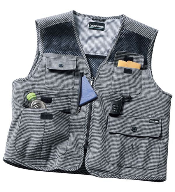 「夏素材の多ポケットベストコレクション（メンズベスト）」｜ネイビー(しじら)