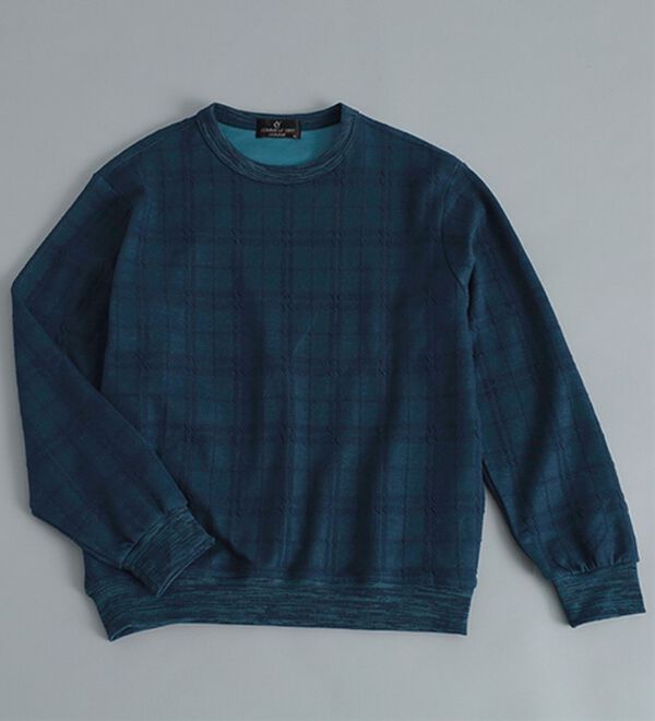 「＜コムルヴァン・オム＞チェック柄ふくれジャカードトレーナー（メンズトレーナー）」｜詳細画像