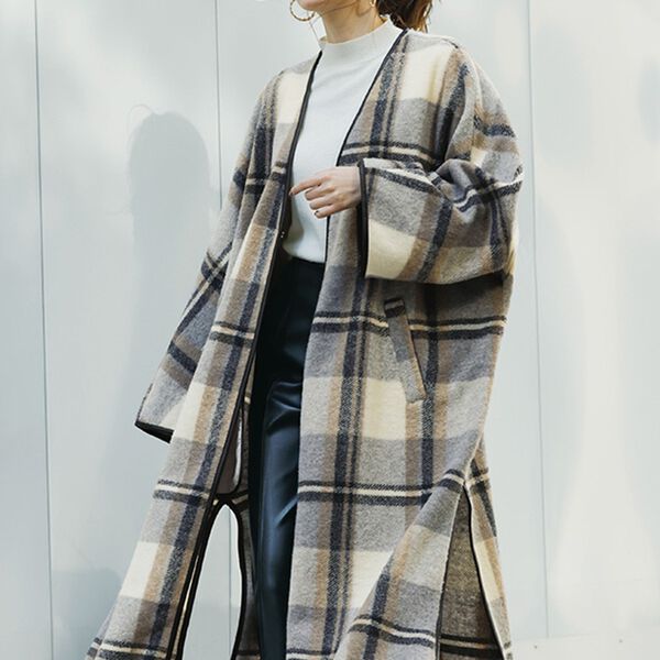 軽やかチェック柄着流しコート - ベルーナ【公式】 