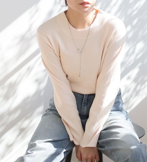 A HAPPY MARILYN（アハッピーマリリン）の「【Ｌ～６Ｌ】モックネック／ハイネックから選べる Ｔシャツ感覚で着られる（もっちりｖｅｒ）リブニット（ニット・セーター）」｜詳細画像