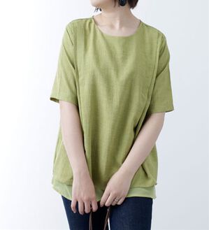 BELLUNA（ベルーナ）の「麻調素材シフォン重ねデザインブラウス（ブラウス）」｜イエロー