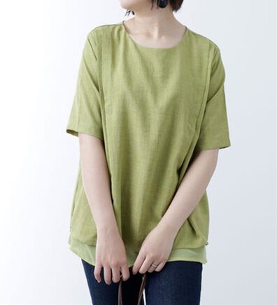 BELLUNA（ベルーナ）の「麻調素材シフォン重ねデザインブラウス（ブラウス）」