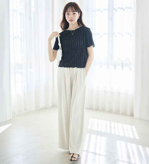 RANAN（ラナン）の「透かし柄メロー配色Ｔシャツ（カットソー）」｜詳細画像