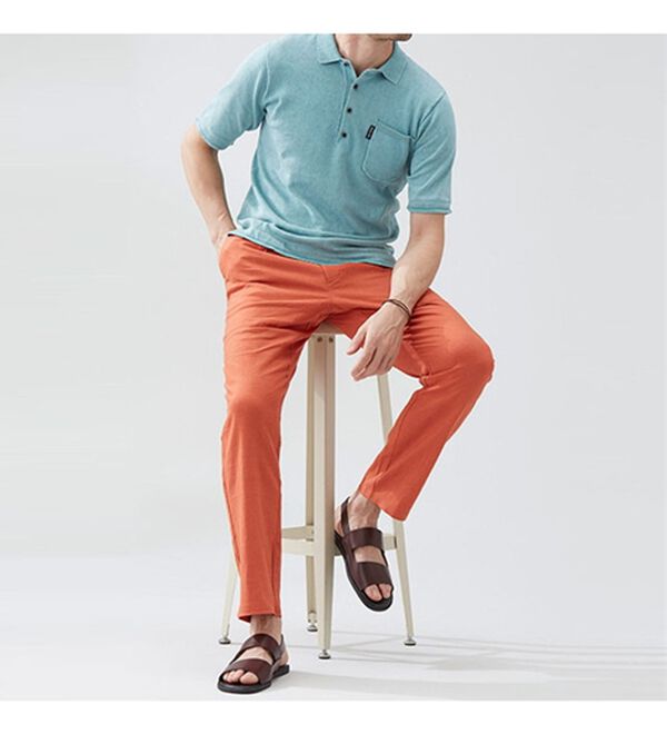 「＜イネド＞ひんやり麻入りテーパードパンツ（メンズフルレングスパンツ）」｜詳細画像