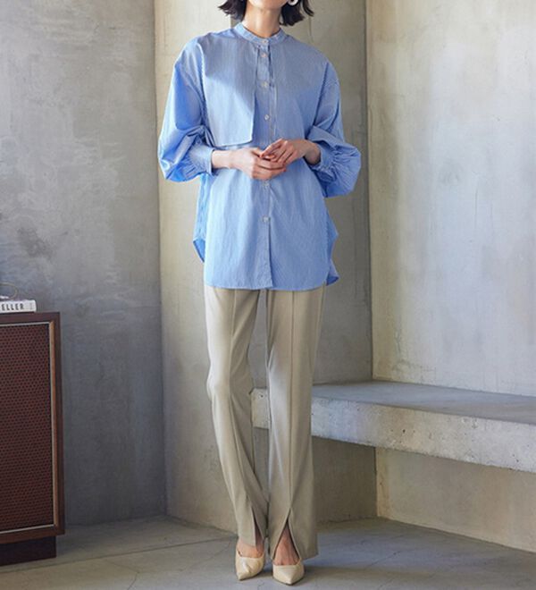 RANAN（ラナン）の「ひんやり！デニム調スリットパンツ（フルレングスパンツ）」｜詳細画像