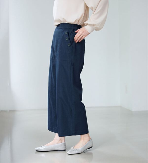 BELLUNA（ベルーナ）の「【快適Ｌａｂ．】サラもち！快適ビンテージ調素材ボタン使いワイドパンツ（ワイドパンツ・ガウチョ）」｜詳細画像