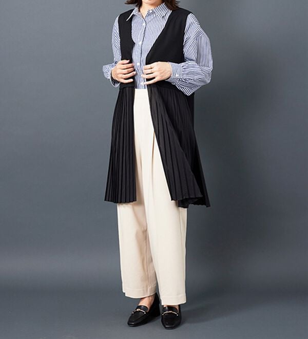 BELLUNA（ベルーナ）の「【Ｌａｇｒｉｌｕａ】異素材切替プリーツロングベスト（ジレ）」｜詳細画像