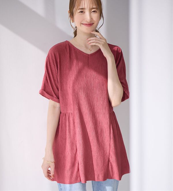 4つの機能付】さらり軽やか楊柳カットソーギャザーチュニック