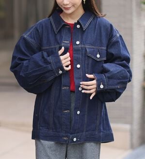 A HAPPY MARILYN（アハッピーマリリン）の「【Ｌ～８Ｌ】ゆったりシルエットのオーバーサイズデニムジャケット（その他ジャケット）」｜インディゴ