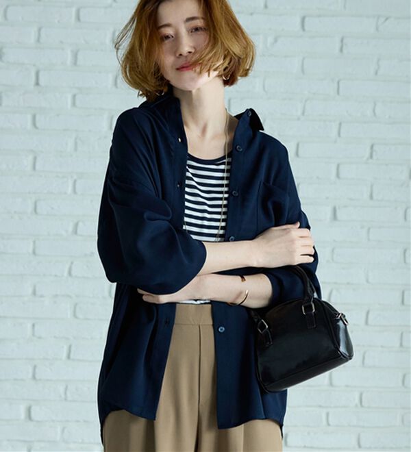 BELLUNA（ベルーナ）の「イージーケア！とろみ素材ビッグシャツ（シャツ）」｜詳細画像