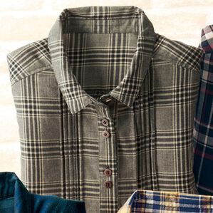 BELLUNA（ベルーナ）の「綿混素材チェック柄シャツチュニック（チュニック）」｜ブラウン系