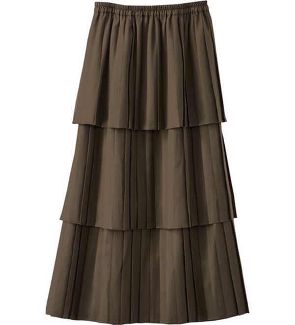 BELLUNA（ベルーナ）の「アシメデザインプリーツスカート（ロングスカート）」｜モカカーキ