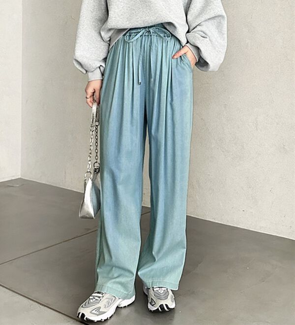 GeeRA（ジーラ）の「【接触冷感】穿いて感激！キレイ見えする楽ちんワイドデニムパンツ（ワイドパンツ・ガウチョ）」｜詳細画像