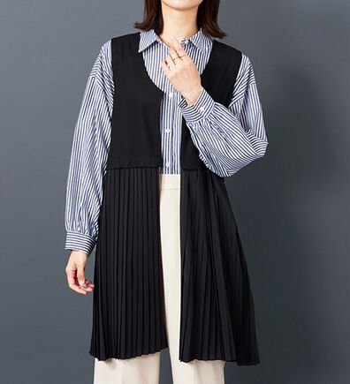BELLUNA（ベルーナ）の「【Ｌａｇｒｉｌｕａ】異素材切替プリーツロングベスト（ジレ）」