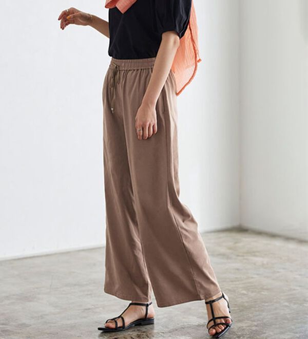 Pierrot（ピエロ）の「【選べる丈】ストレッチツイルワイドパンツ（ワイドパンツ・ガウチョ）」｜詳細画像