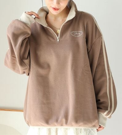 A HAPPY MARILYN（アハッピーマリリン）の「【Ｌ～６Ｌ】【ハピぽか裏起毛】ライン使いハーフＺＩＰスウェット 毛玉になりにくい（トレーナー・スウェット）」
