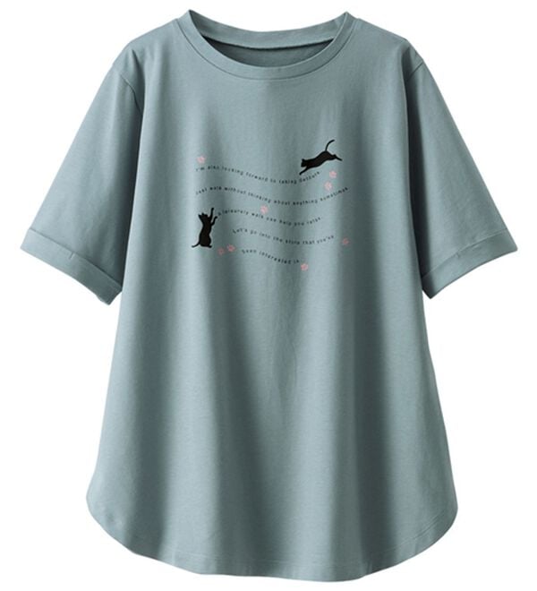 BELLUNA（ベルーナ）の「綿１００％着映えネコ柄プリントＴシャツ（Tシャツ）」｜詳細画像