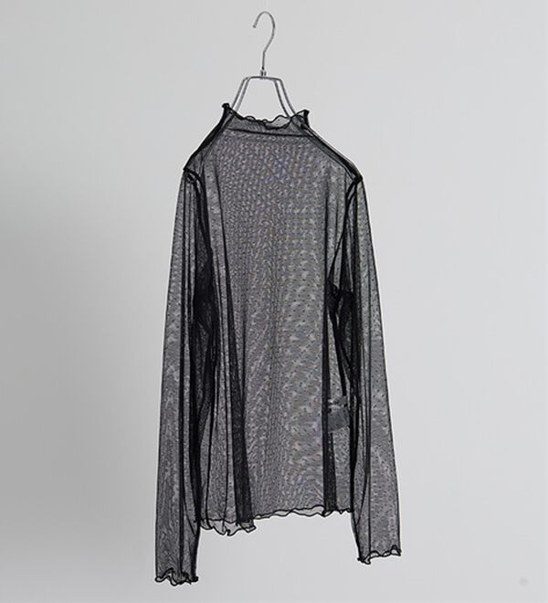 BELLUNA（ベルーナ）の「【低身長さん向け】ドット柄チュールインナー（カットソー）」｜黒