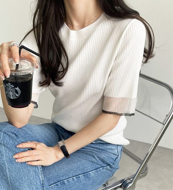 GeeRA（ジーラ）の「『ドラマ着用商品』 袖口シアーリブニット（ニット・セーター）」｜詳細画像