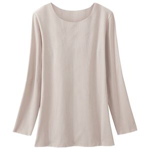 LAVIENNE（ラヴィエンヌ）の「吸湿発熱フラット仕立ての綿混クルーネックインナー（肌着・インナーウェア）」｜グレージュ