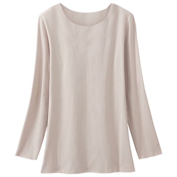 LAVIENNE（ラヴィエンヌ）の「吸湿発熱フラット仕立ての綿混クルーネックインナー（肌着・インナーウェア）」｜グレージュ