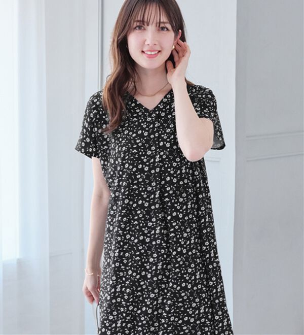 alotta（アロッタ）の「【４つの機能付】ひんやりフロントタックＶネックゆるワンピース（カットソーワンピース）」｜詳細画像