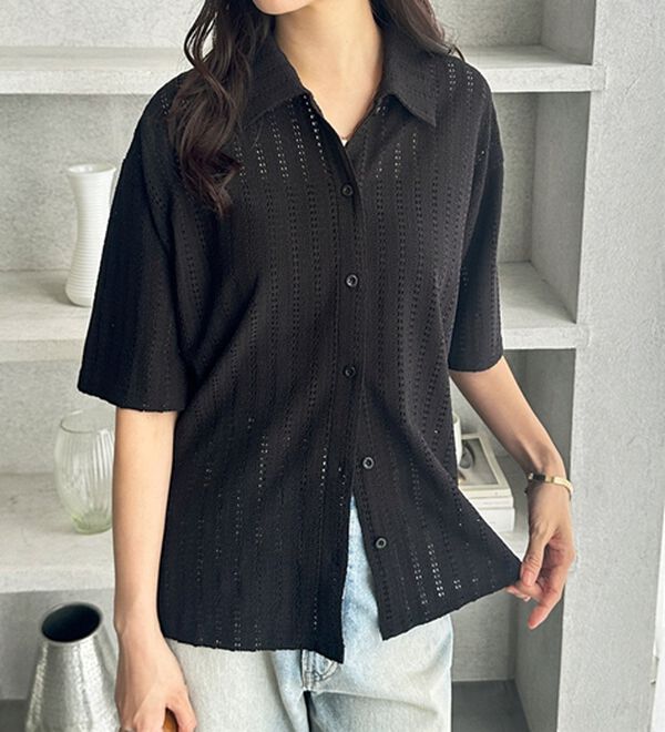 GeeRA（ジーラ）の「透かし編カットソーポロ衿シャツ（シャツ）」｜詳細画像