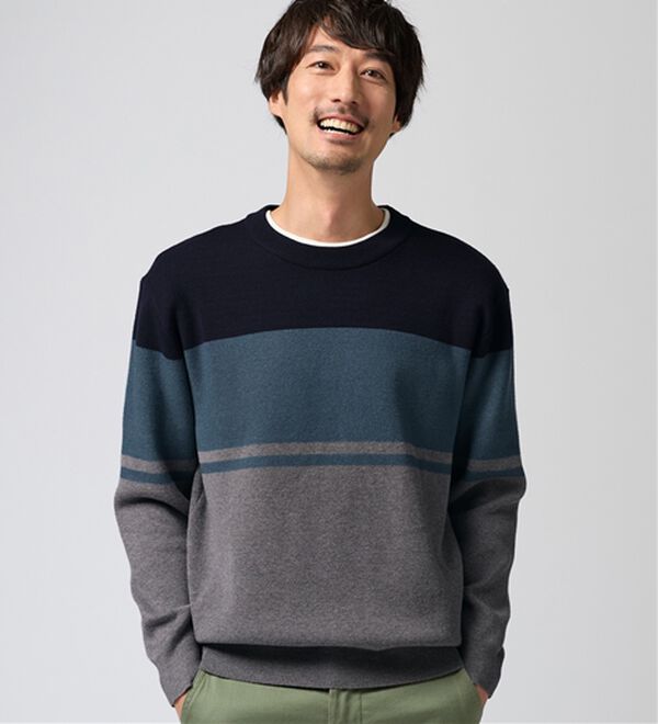 REMEN'S（リメンズ）の「【洗える】やわらかタッチボーダークルーネックセーター（メンズニット・セーター）」｜詳細画像