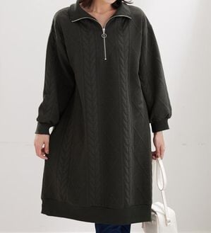 BELLUNA（ベルーナ）の「ケーブル柄ジャカードジップ使いワンピース（その他ワンピース）」｜カーキ