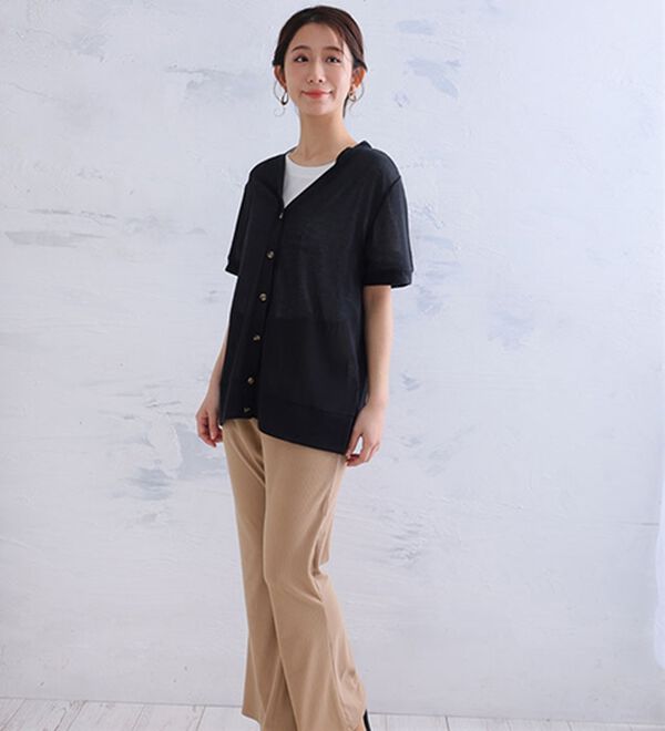 A HAPPY MARILYN（アハッピーマリリン）の「【Ｌ～５Ｌ】長袖・七分袖・半袖　シンプル　カーディガン（ニットカーディガン）」｜詳細画像