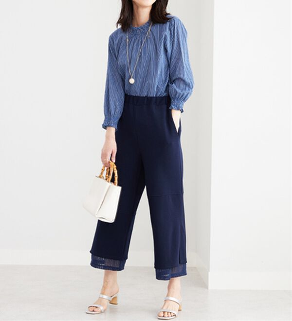 BELLUNA（ベルーナ）の「【Ｌａｇｒｉｌｕａ】裾レース使いアシメ切替デザインパンツ（ワイドパンツ・ガウチョ）」｜詳細画像