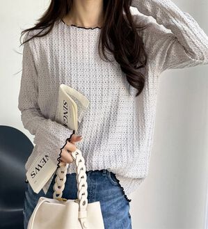 GeeRA（ジーラ）の「表面感配色メローカットソー（カットソー）」｜ライトグレー