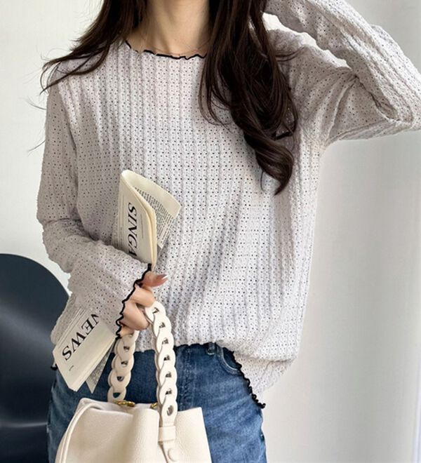 GeeRA（ジーラ）の「表面感配色メローカットソー（カットソー）」｜ライトグレー