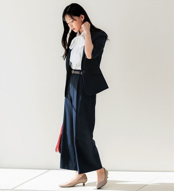 GeeRA（ジーラ）の「【ジャケット+2ボトム】洗えるストレッチ！ジャケット＆ブラウス＆ワイドパンツ＆スカートスーツセット（パンツスーツ）」｜詳細画像