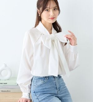 alotta（アロッタ）の「前後２ＷＡＹボウタイデザインシャツブラウス（ブラウス）」｜オフホワイト