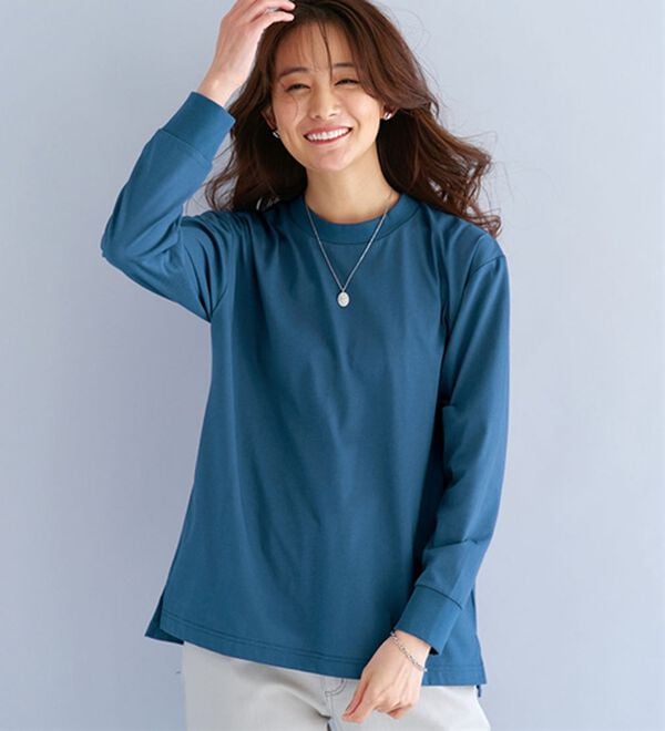 BELLUNA（ベルーナ）の「【選べる袖丈】＜エアリーアイスコットン＞オーバーサイズＴシャツ（カットソー）」｜ネイビー