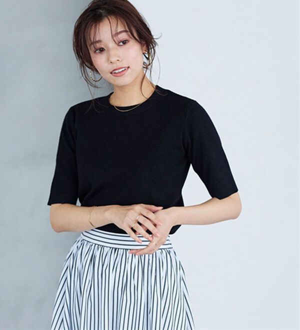 Pierrot（ピエロ）の「【洗濯機で洗える】多機能ニット５分袖トップス（ニット・セーター）」｜詳細画像