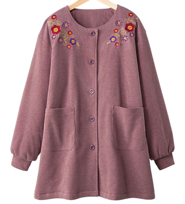 「刺しゅうが豪華なあったかニットコール割烹（パジャマ・ルームウェア）」｜詳細画像