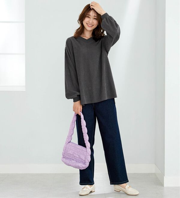 BELLUNA（ベルーナ）の「ニットリブＶネックコーデュロイプルオーバー（カットソー）」｜詳細画像