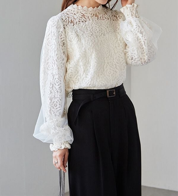 RANAN（ラナン）の「チュールドッキングフラワーレースキャンディースリーブブラウス（ブラウス）」｜詳細画像