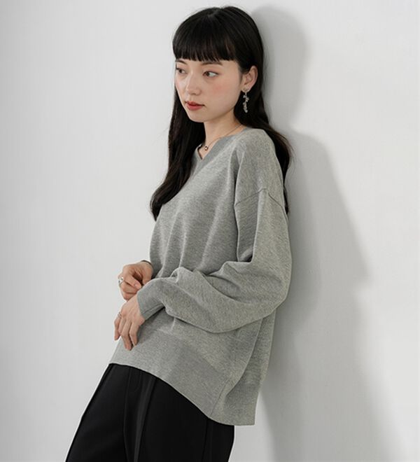 BELLUNA（ベルーナ）の「【快適Ｌａｂ．】スウェットライクＶネックニットプルオーバー（ニット・セーター）」｜詳細画像