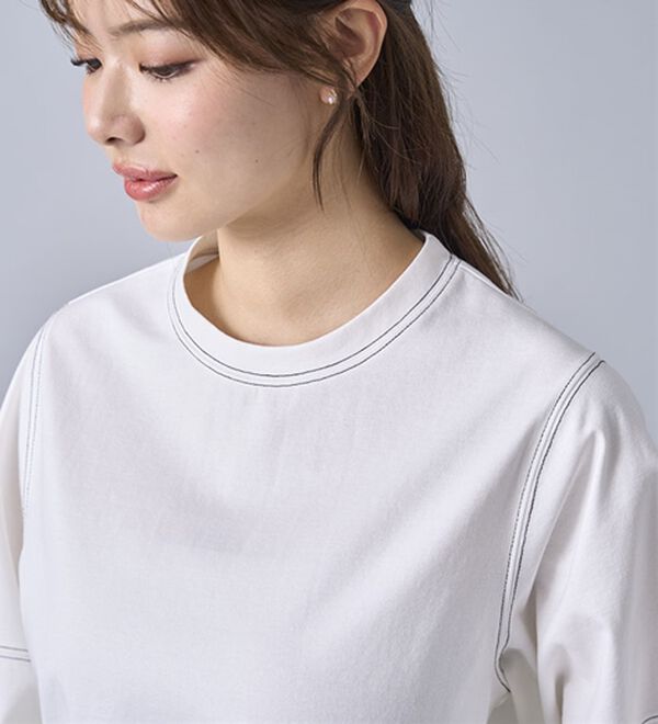 BELLUNA（ベルーナ）の「ヒンヤリ！袖デザイン配色ステッチプルオーバー（カットソー）」｜詳細画像