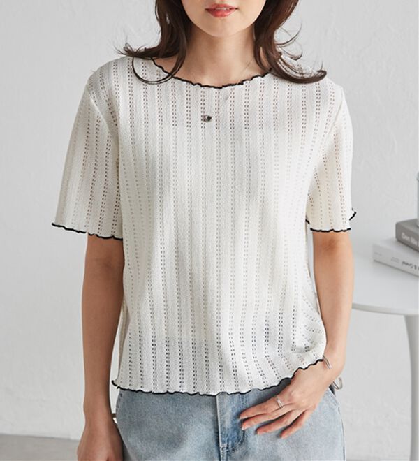 RANAN（ラナン）の「透かし柄メロー配色Ｔシャツ（カットソー）」｜詳細画像